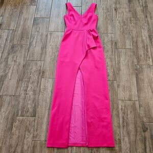 Black Halo Eve Gown Womens Size 8 Hendricks Pink Draped Peplum Ponte Scuba Dress